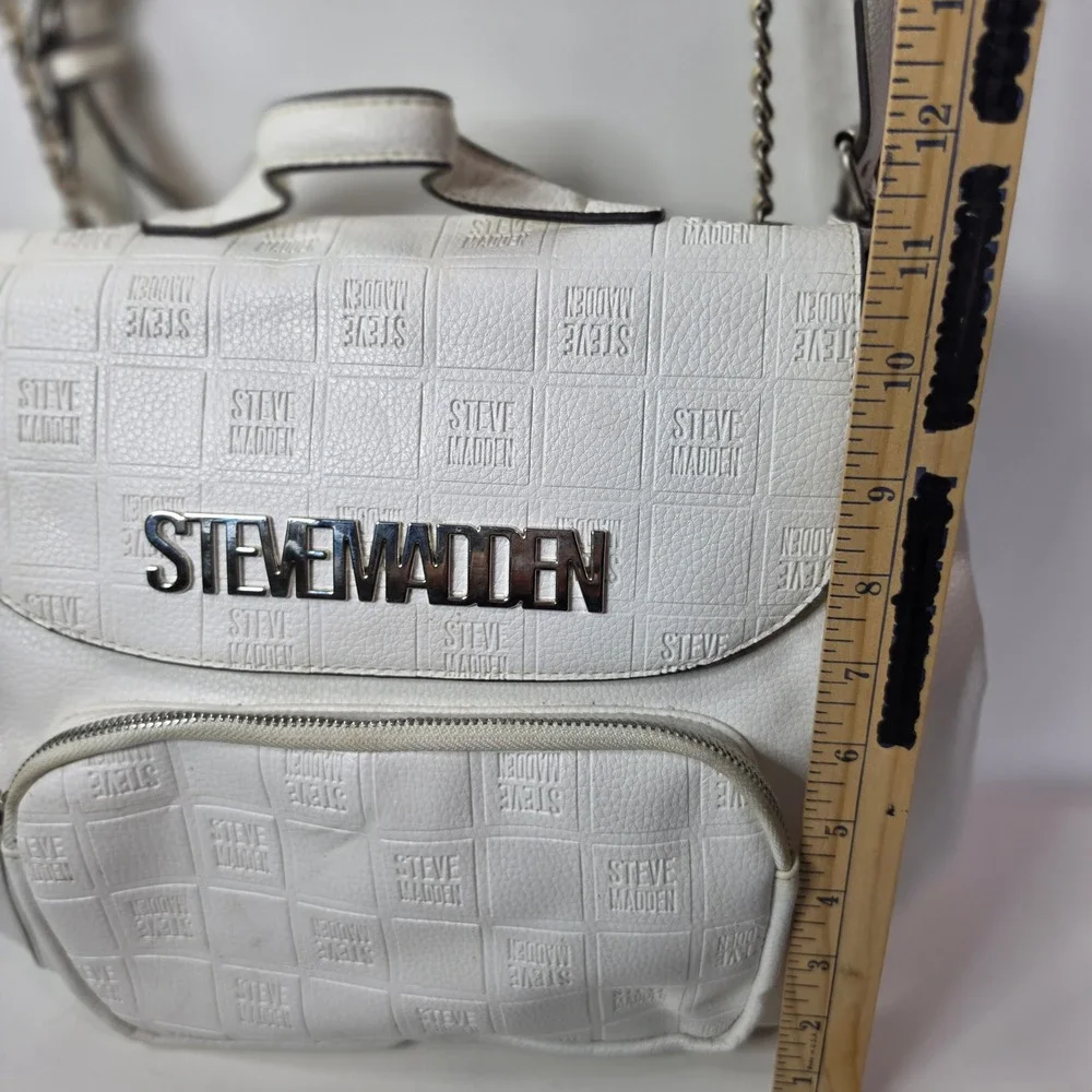 Steve Madden White Monogram Backpack Purse Crossbody Bag BSeyda Faux Leather SM
